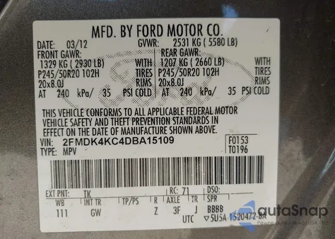 2013 Ford Edge Limited from USA, damaged, VIN 2FMDK4KC4DBA15109